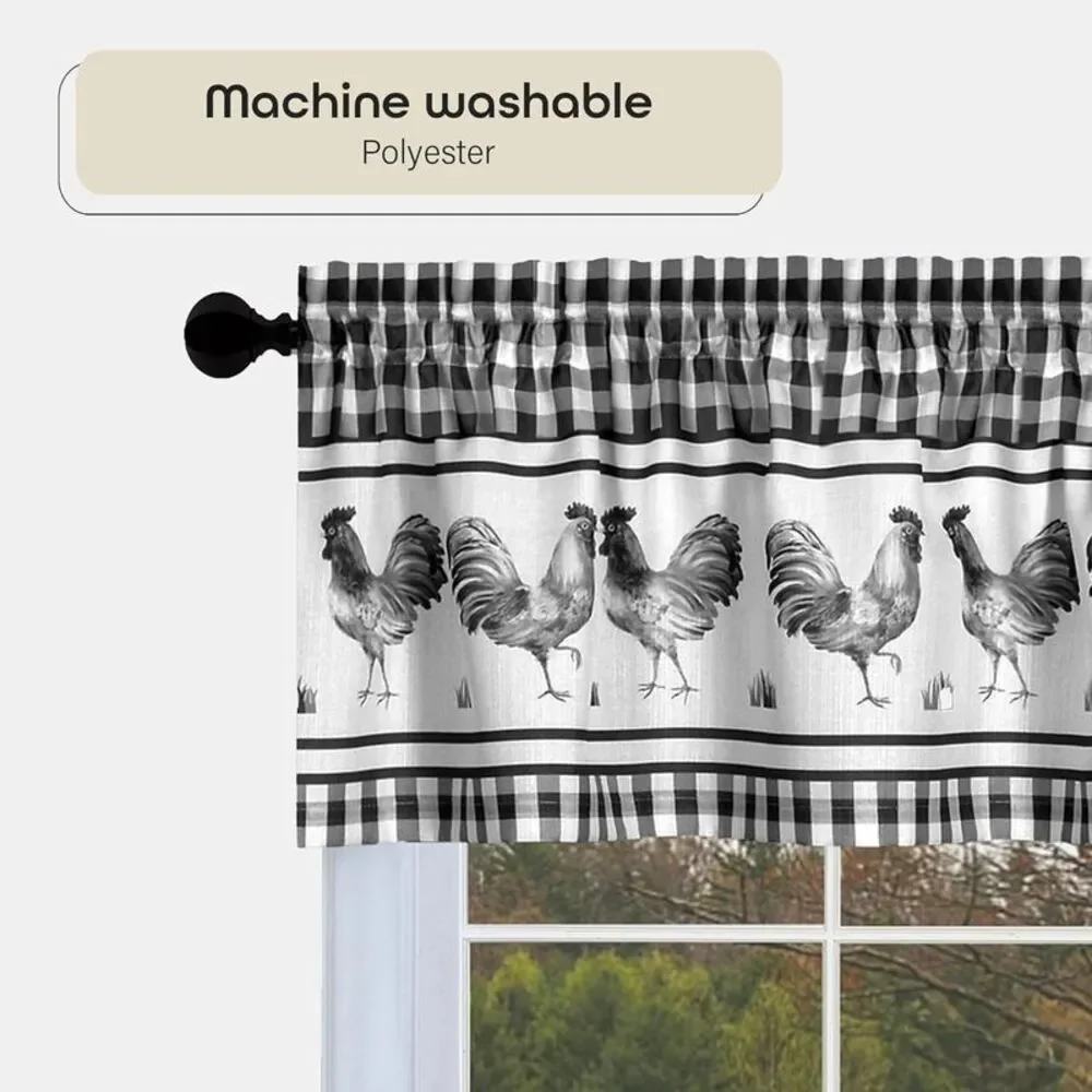 PowerSellerUSA 3 Piece Kitchen Curtain Set, Gingham Tier Pair and Valance,